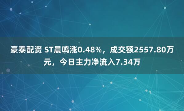 豪泰配资 ST晨鸣涨0.48%,成交额2557.80万元,今日主力净流入7.34万